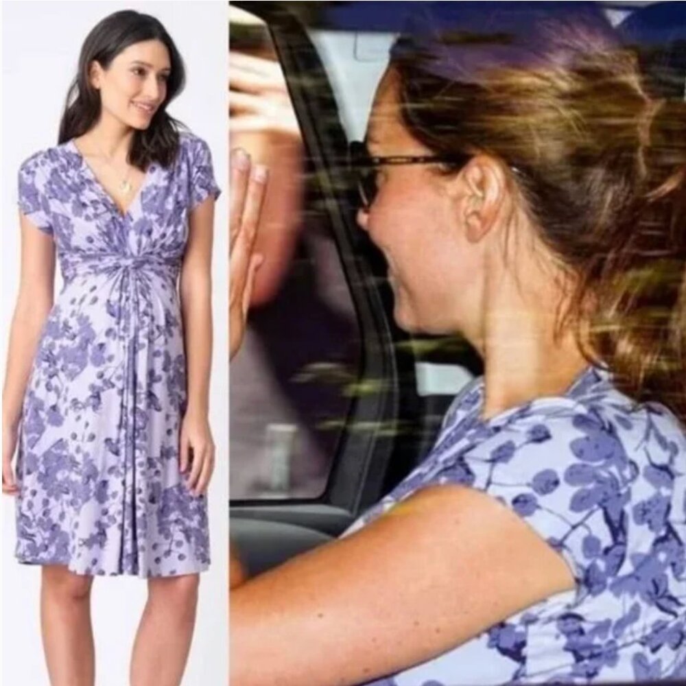 SERAPHINE Lavender Blossom Knot Front Maternity Dress Floral Stretch Size US 6 - Picture 1 of 13